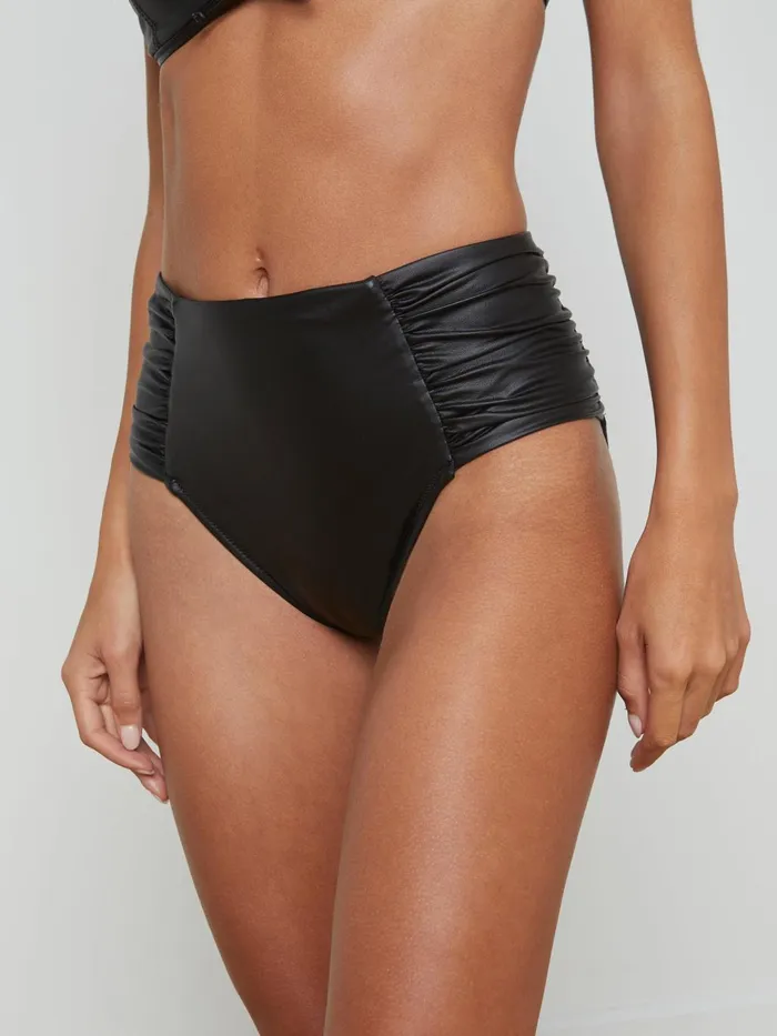 Vanessa Faux Leather Bikini Bottom Black Leather Women L039Agence Swimwear