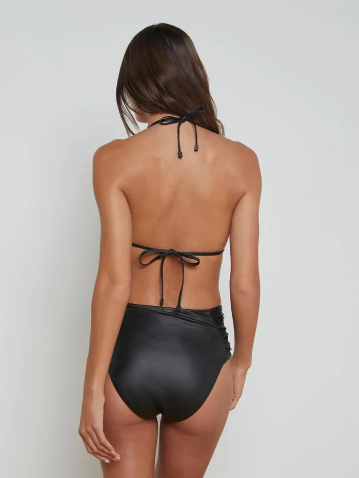Vanessa Faux Leather Bikini Bottom Black Leather Women L039Agence Swimwear
