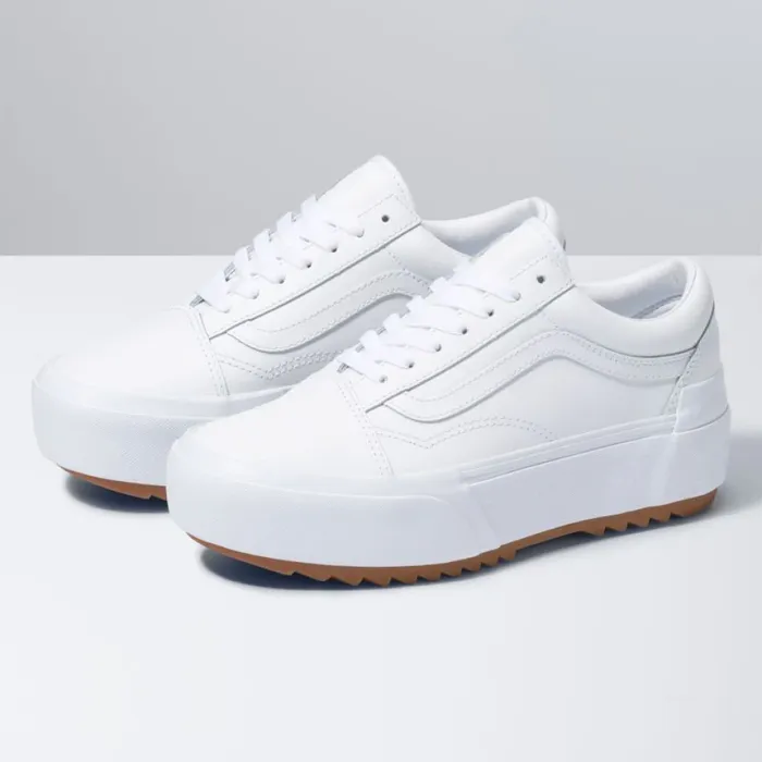 Vans Classics Shoes Women Leather Old Skool Stacked True WhiteTrue White