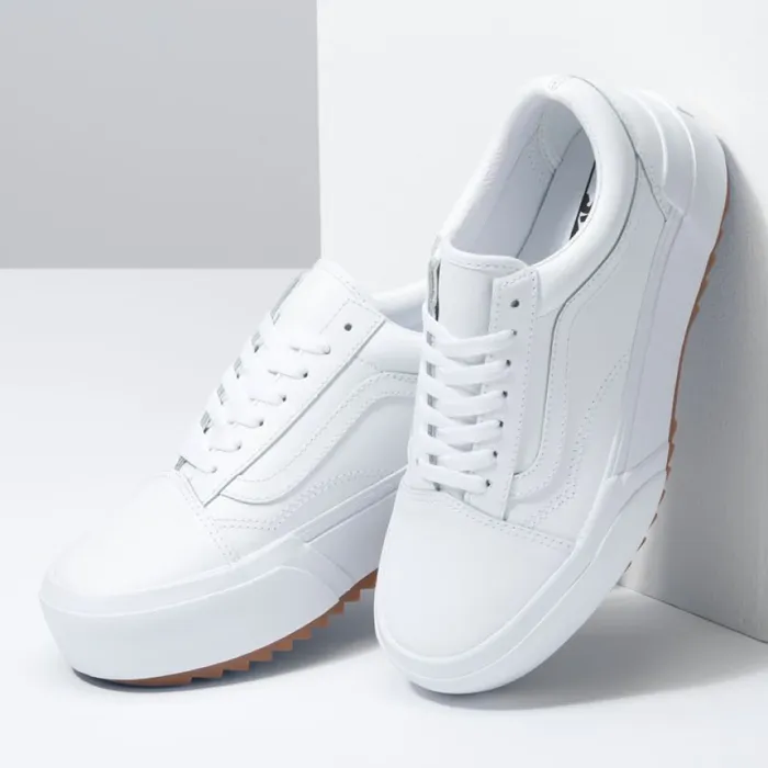 Vans Classics Shoes Women Leather Old Skool Stacked True WhiteTrue White Vans Classics Shoes Women Leather Old Skool Stacked True WhiteTrue White