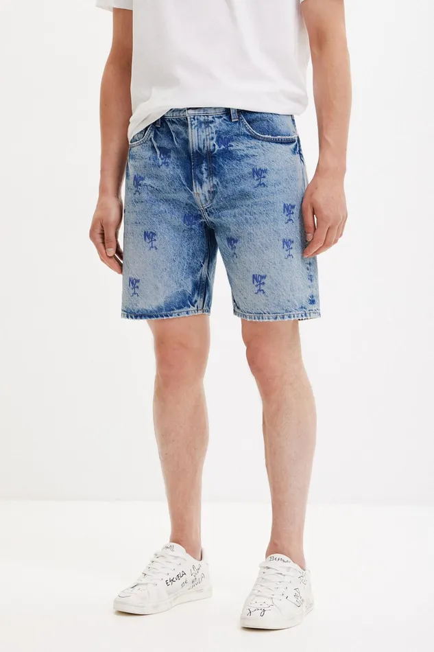 Washedeffect Denim Bermuda Shorts Mens Desigual Jeans and Pants