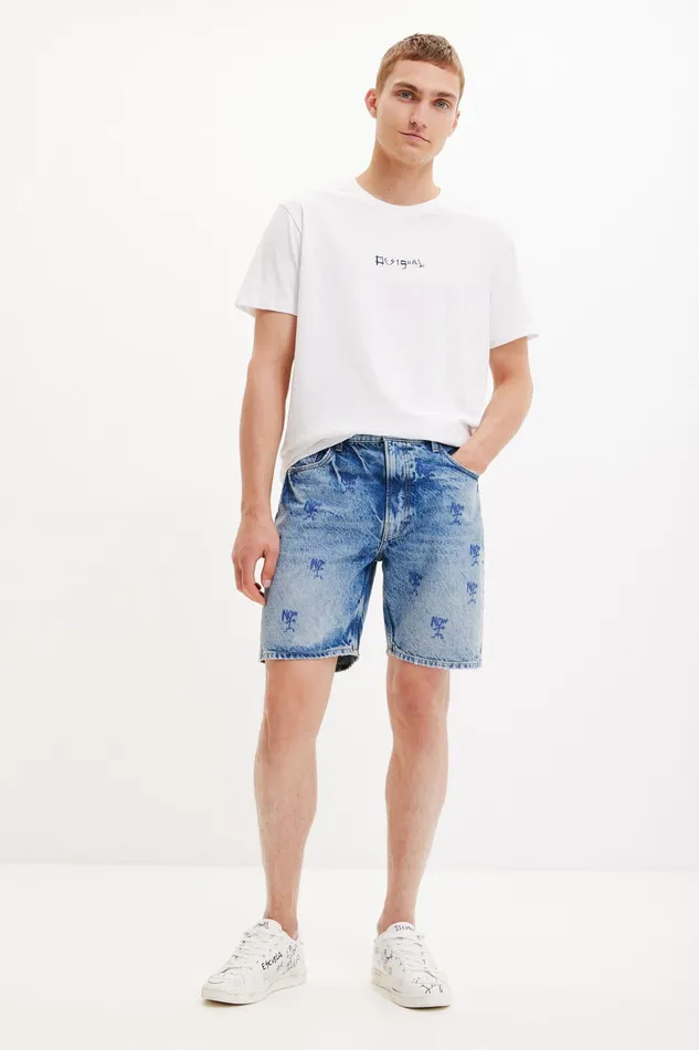 Washedeffect Denim Bermuda Shorts Mens Desigual Jeans and Pants