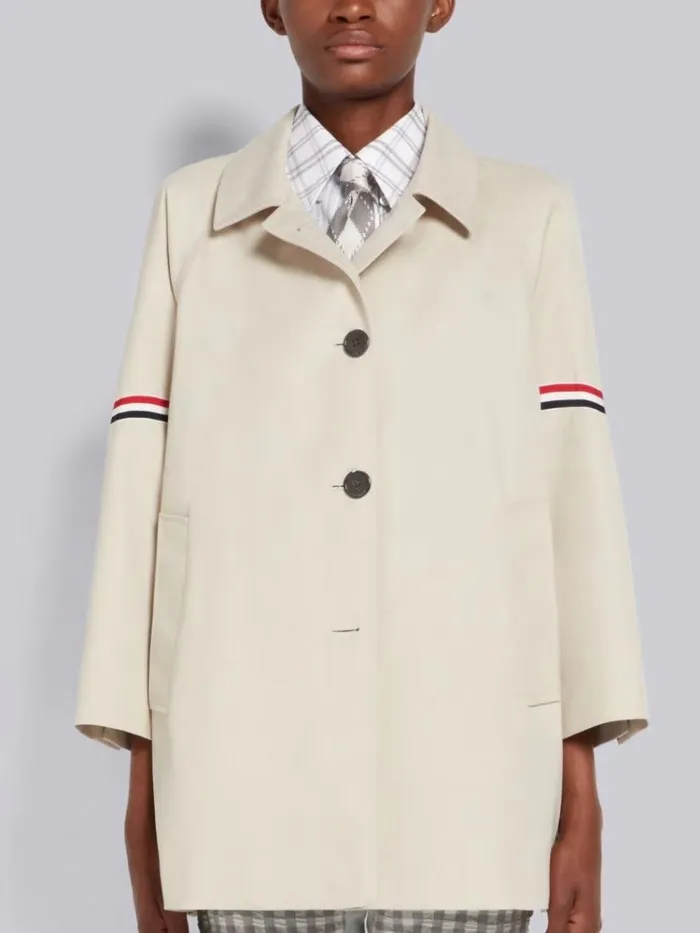 Waterproof Cotton Twill Striped Armband Cropped Car Coat Khaki Women Thom Browne Outerwear Waterproof Cotton Twill Striped Armband Cropped Car Coat Khaki Women Thom Browne Outerwear