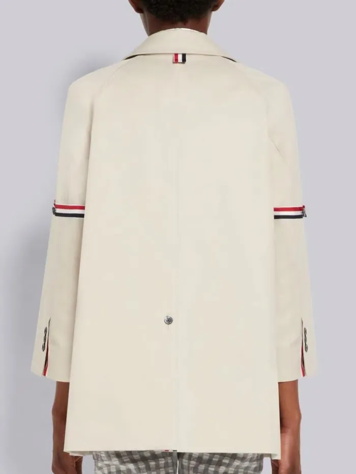 Waterproof Cotton Twill Striped Armband Cropped Car Coat Khaki Women Thom Browne Outerwear