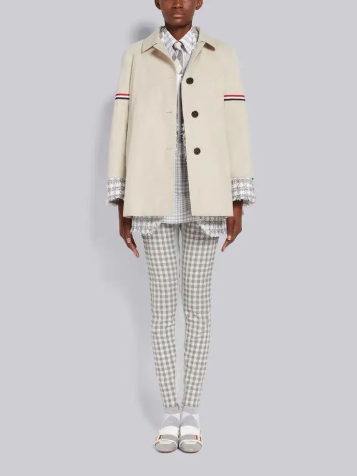 Waterproof Cotton Twill Striped Armband Cropped Car Coat Khaki Women Thom Browne Outerwear