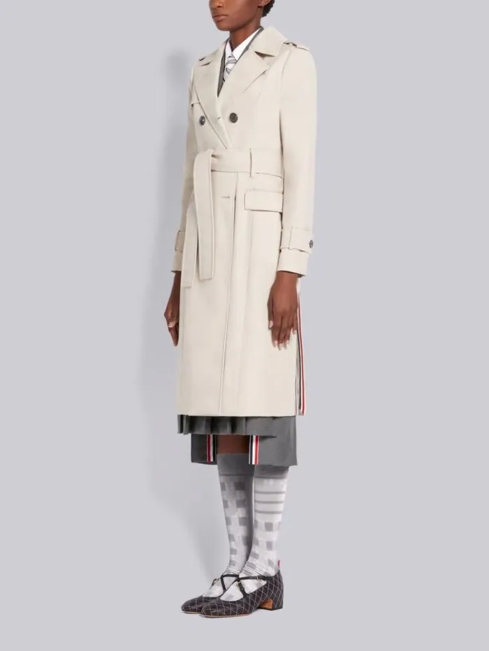 Waterproof Cotton Twill Unconstructed Belted Classic Trench Coat Khaki Women Thom Browne Outerwear