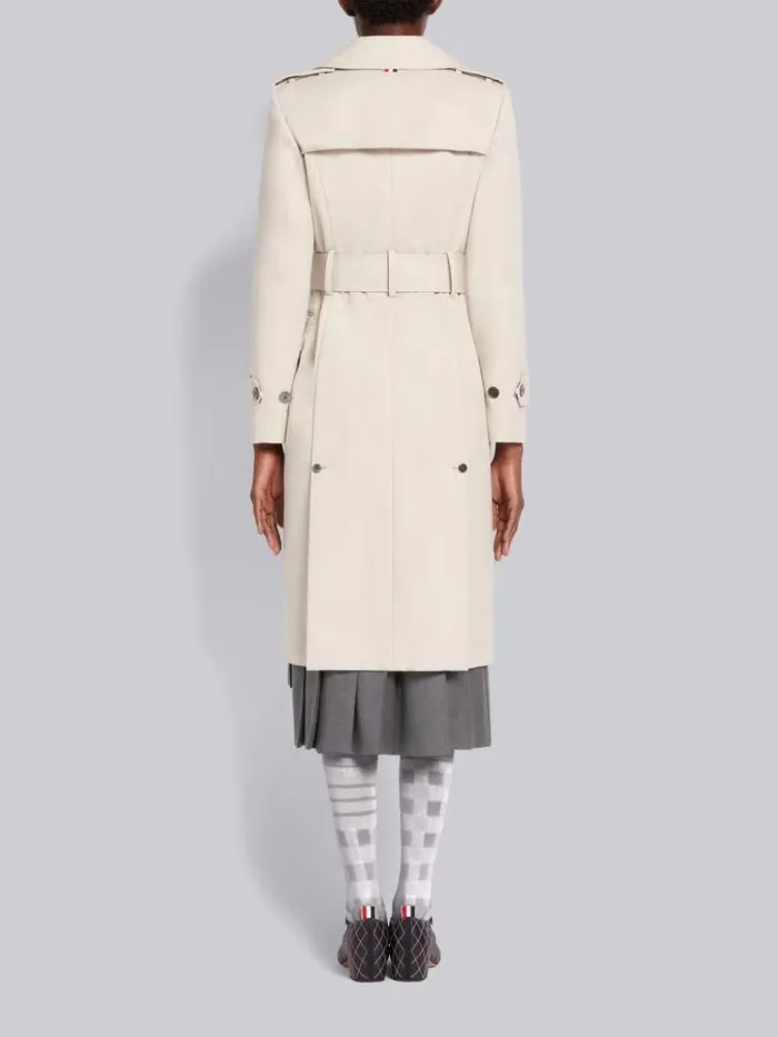 Waterproof Cotton Twill Unconstructed Belted Classic Trench Coat Khaki Women Thom Browne Outerwear