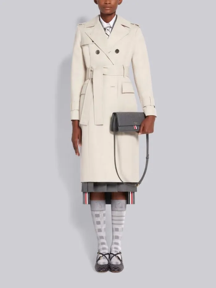Waterproof Cotton Twill Unconstructed Belted Classic Trench Coat Khaki Women Thom Browne Outerwear