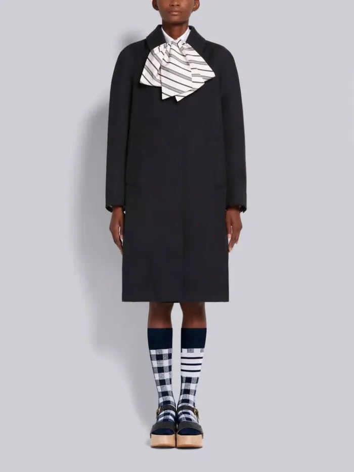Waterproof Cotton Twill Unconstructed Box Pleat Raglan Bal Collar Overcoat Navy Women Thom Browne Outerwear Waterproof Cotton Twill Unconstructed Box Pleat Raglan Bal Collar Overcoat Navy Women Thom Browne Outerwear