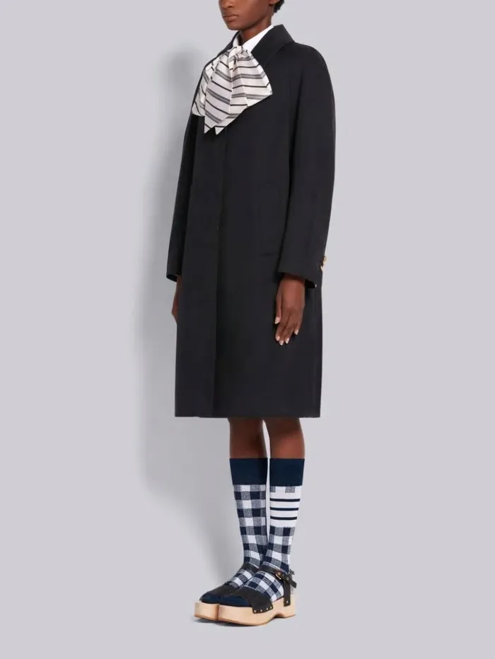 Waterproof Cotton Twill Unconstructed Box Pleat Raglan Bal Collar Overcoat Navy Women Thom Browne Outerwear
