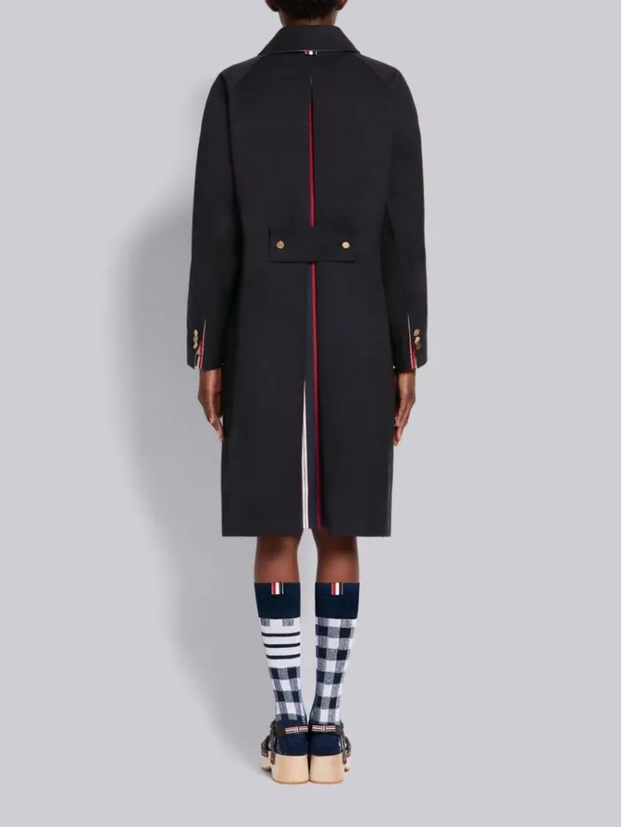 Waterproof Cotton Twill Unconstructed Box Pleat Raglan Bal Collar Overcoat Navy Women Thom Browne Outerwear