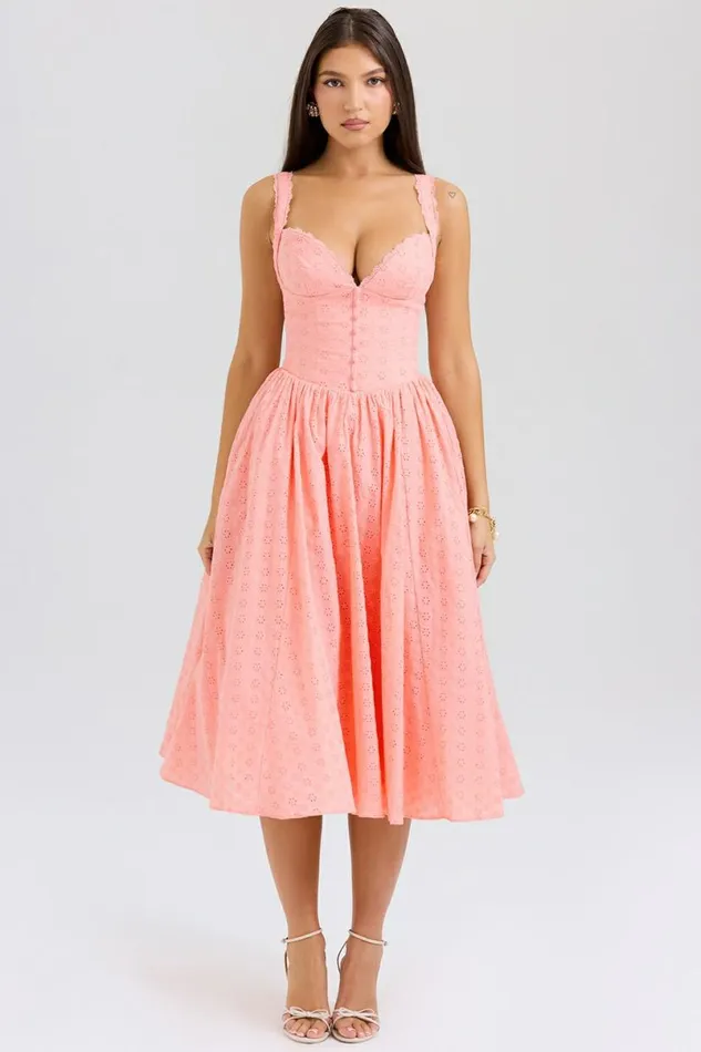 Women Adalyn Peach Broderie Anglais Midi Sundress House Of CB Dresses