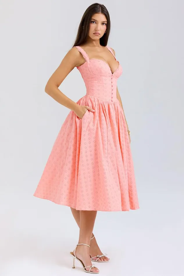 Women Adalyn Peach Broderie Anglais Midi Sundress House Of CB Dresses Women Adalyn Peach Broderie Anglais Midi Sundress House Of CB Dresses