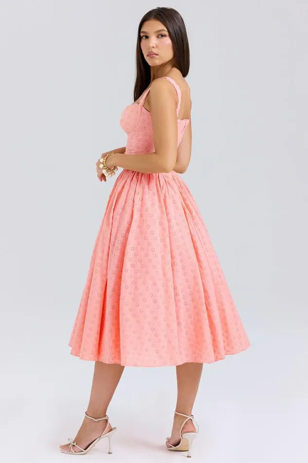 Women Adalyn Peach Broderie Anglais Midi Sundress House Of CB Dresses Women Adalyn Peach Broderie Anglais Midi Sundress House Of CB Dresses