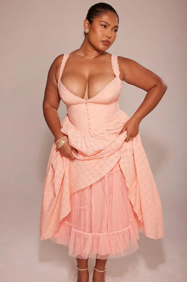 Women Adalyn Peach Broderie Anglais Midi Sundress House Of CB Dresses Women Adalyn Peach Broderie Anglais Midi Sundress House Of CB Dresses