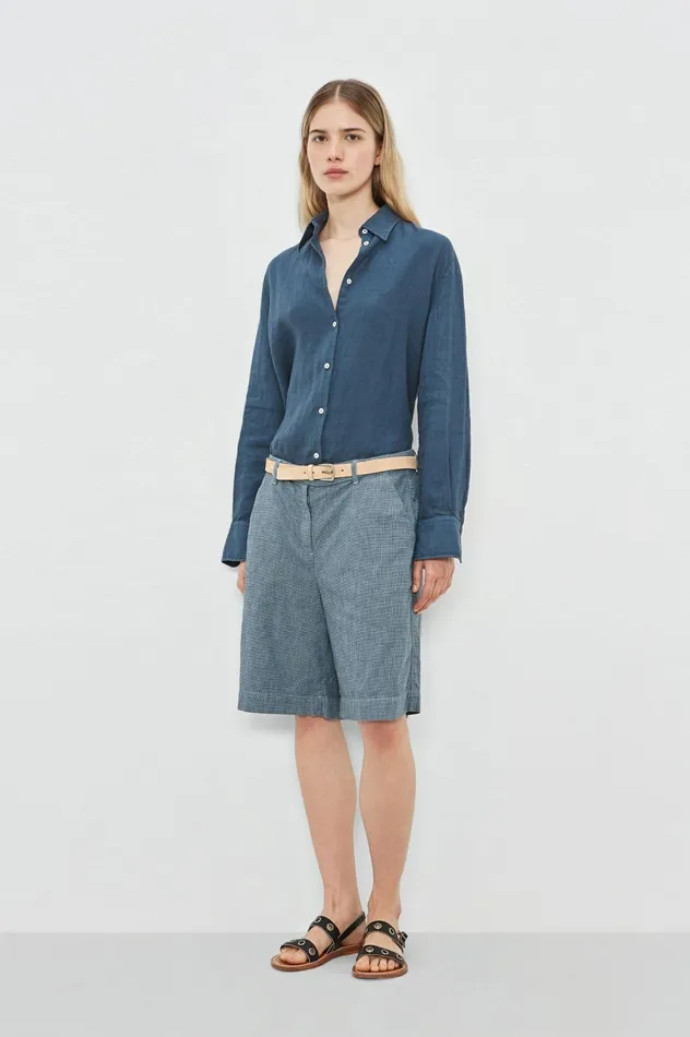 Women AIKA 8211 Cotton Linen Bermuda Shorts 8211 Avio Massimo Alba Trousers and Shorts Women AIKA 8211 Cotton Linen Bermuda Shorts 8211 Avio Massimo Alba Trousers and Shorts