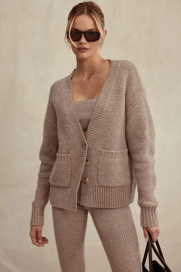 Women Alara Barley Chunky Natural Wool Cardigan House Of CB Tops