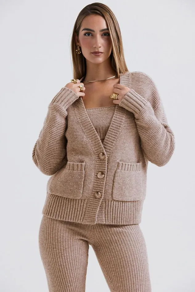 Women Alara Barley Chunky Natural Wool Cardigan House Of CB Tops Women Alara Barley Chunky Natural Wool Cardigan House Of CB Tops