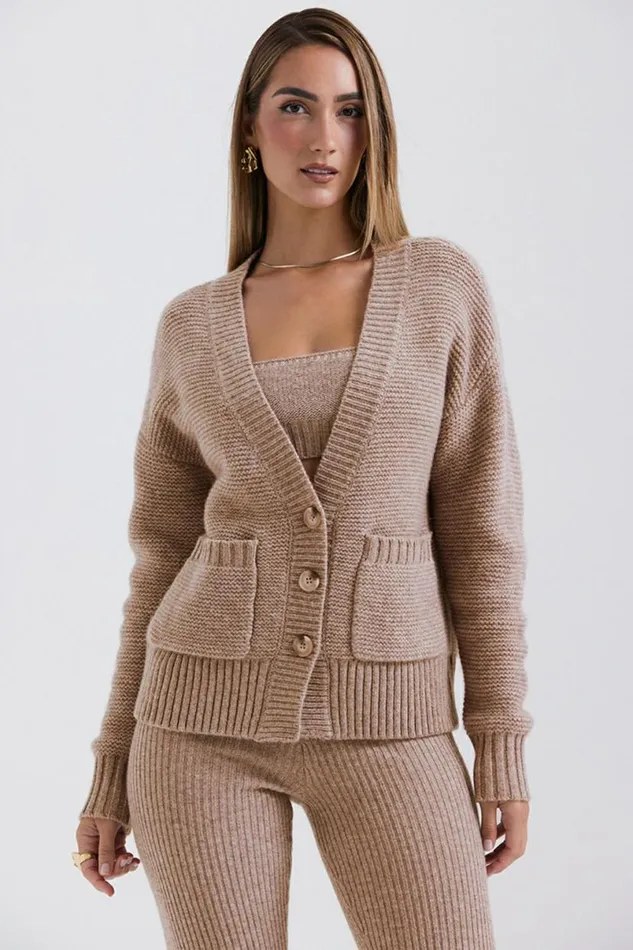Women Alara Barley Chunky Natural Wool Cardigan House Of CB Tops Women Alara Barley Chunky Natural Wool Cardigan House Of CB Tops