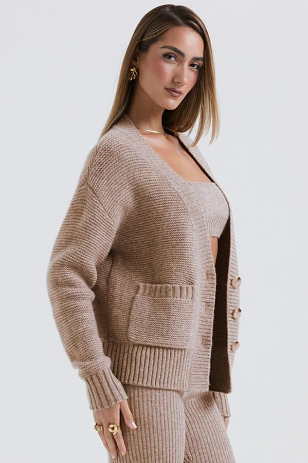 Women Alara Barley Chunky Natural Wool Cardigan House Of CB Tops Women Alara Barley Chunky Natural Wool Cardigan House Of CB Tops