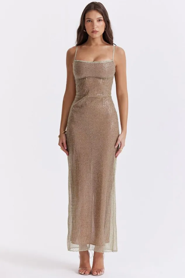 Women Alondra Cafe Au Lait Beaded Maxi Dress 8211 Limited Edition House Of CB Dresses
