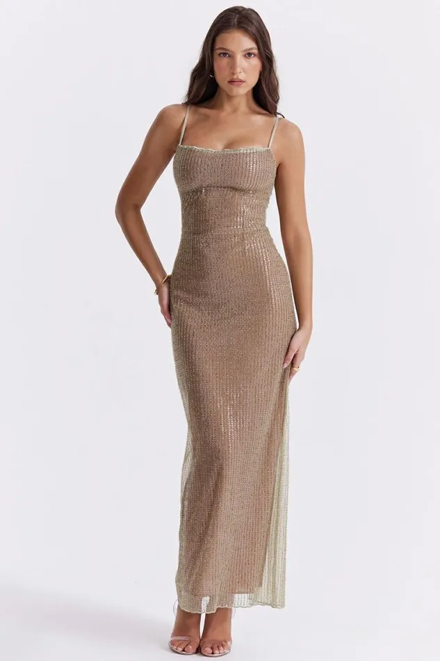 Women Alondra Cafe Au Lait Beaded Maxi Dress 8211 Limited Edition House Of CB Dresses