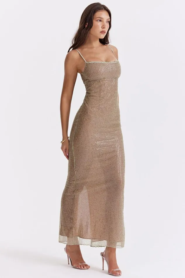 Women Alondra Cafe Au Lait Beaded Maxi Dress 8211 Limited Edition House Of CB Dresses