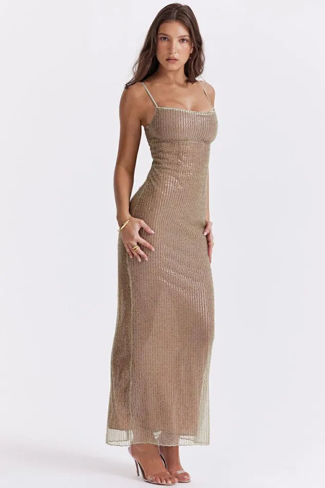Women Alondra Cafe Au Lait Beaded Maxi Dress 8211 Limited Edition House Of CB Dresses