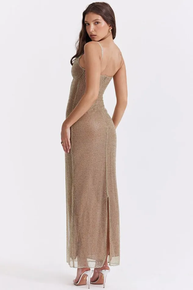Women Alondra Cafe Au Lait Beaded Maxi Dress 8211 Limited Edition House Of CB Dresses