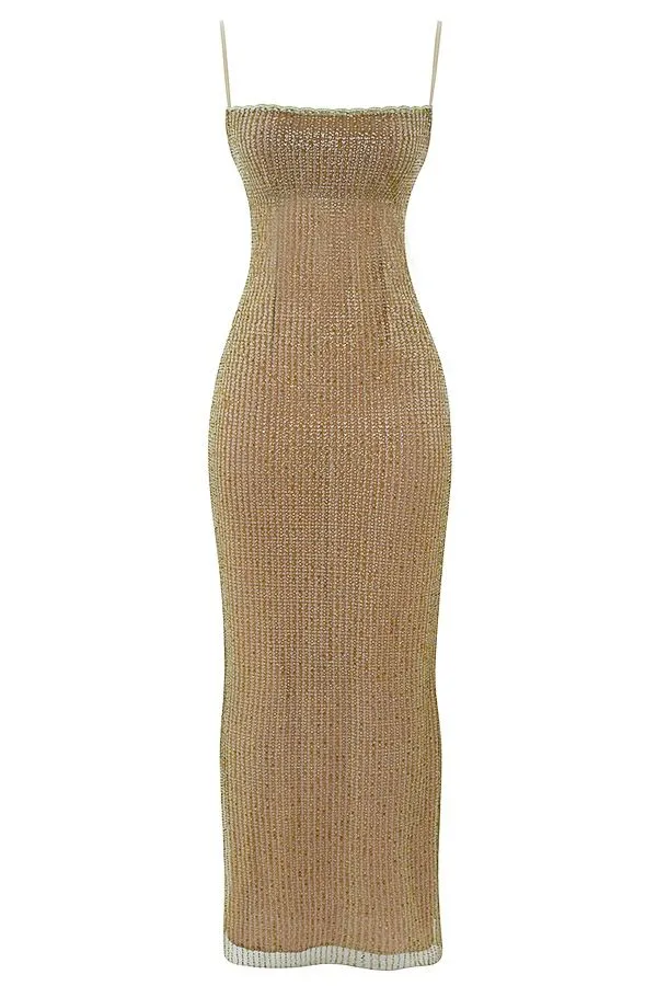 Women Alondra Cafe Au Lait Beaded Maxi Dress 8211 Limited Edition House Of CB Dresses