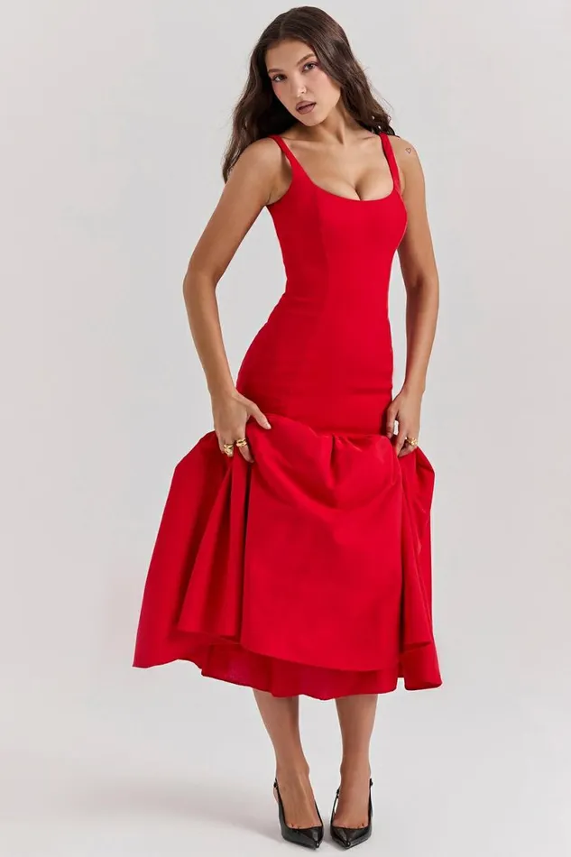 Women Amore Scarlet Dropped Waist Midi Dress House Of CB Dresses