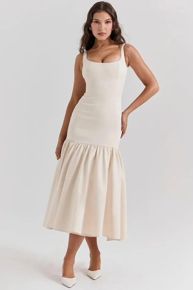 Women Amore Vintage Cream Dropped Waist Midi Dress House Of CB Dresses