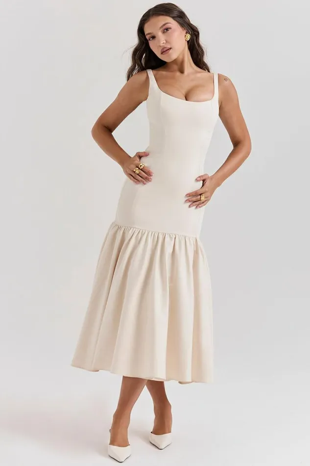 Women Amore Vintage Cream Dropped Waist Midi Dress House Of CB Dresses Women Amore Vintage Cream Dropped Waist Midi Dress House Of CB Dresses