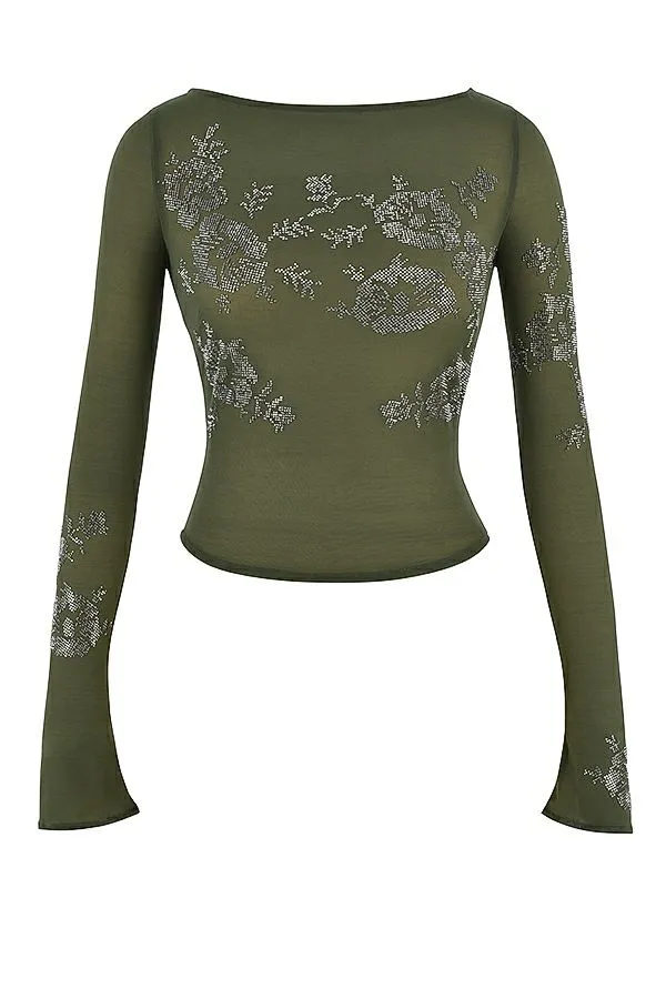 Women Angelique Olive Crystallised Top House Of CB Tops Women Angelique Olive Crystallised Top House Of CB Tops