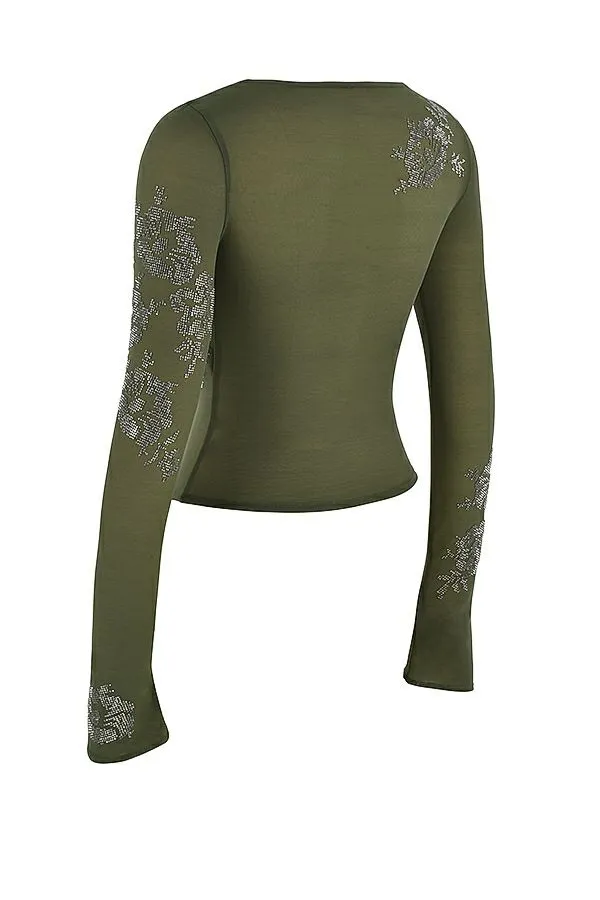 Women Angelique Olive Crystallised Top House Of CB Tops Women Angelique Olive Crystallised Top House Of CB Tops