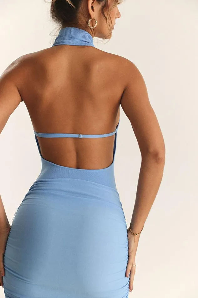 Women Anura Soft Blue Knit Halter Dress House Of CB Dresses Women Anura Soft Blue Knit Halter Dress House Of CB Dresses