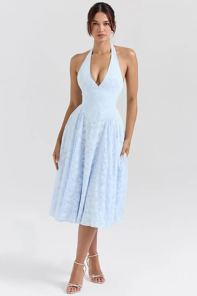 Women Arietta Bluebell Floral Jacquard Halter Midi Dress House Of CB Dresses