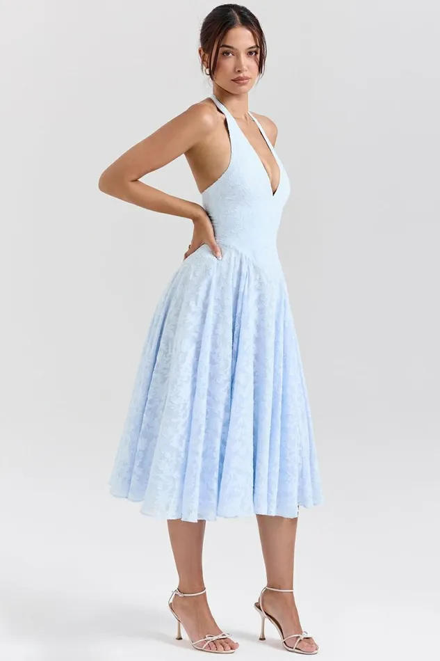 Women Arietta Bluebell Floral Jacquard Halter Midi Dress House Of CB Dresses