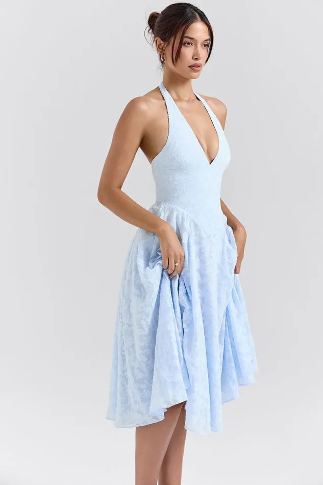 Women Arietta Bluebell Floral Jacquard Halter Midi Dress House Of CB Dresses
