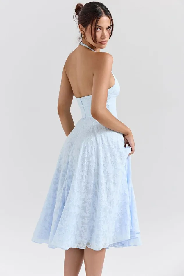 Women Arietta Bluebell Floral Jacquard Halter Midi Dress House Of CB Dresses