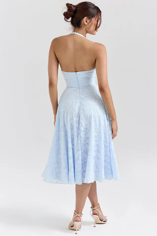 Women Arietta Bluebell Floral Jacquard Halter Midi Dress House Of CB Dresses