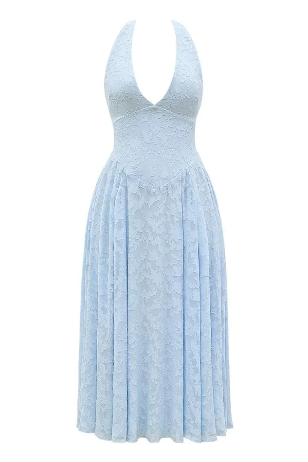 Women Arietta Bluebell Floral Jacquard Halter Midi Dress House Of CB Dresses