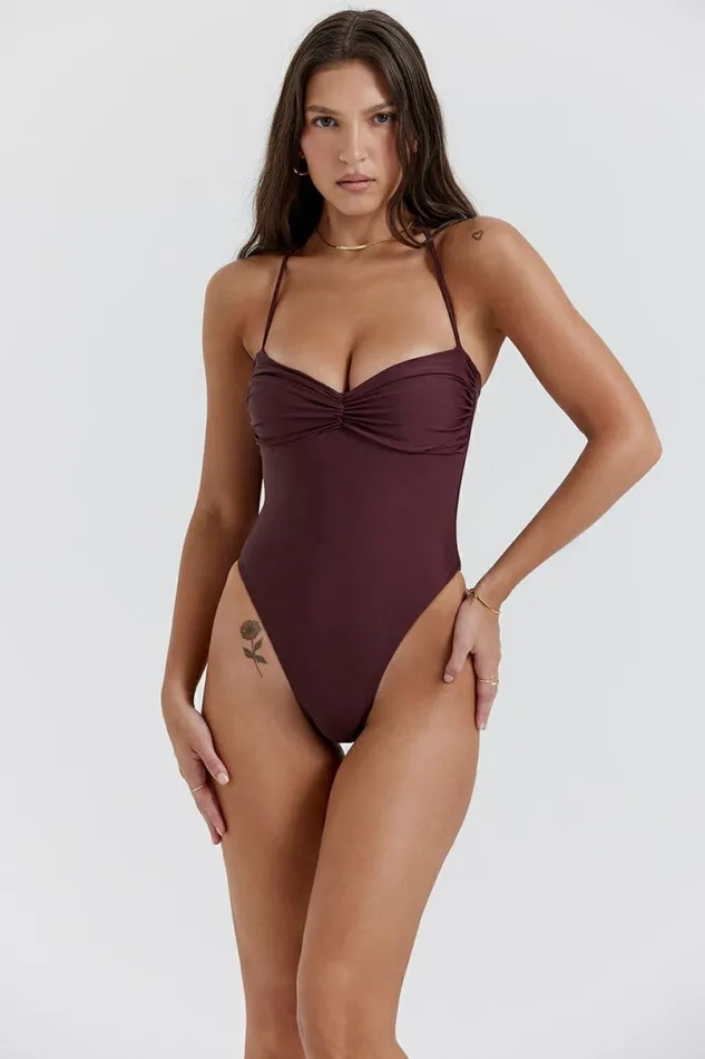 Women Aruba Cacao Gathered Swimsuit House Of CB Swimwear