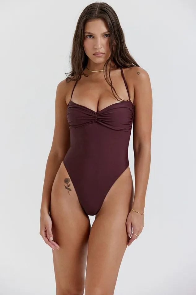 Women Aruba Cacao Gathered Swimsuit House Of CB Swimwear