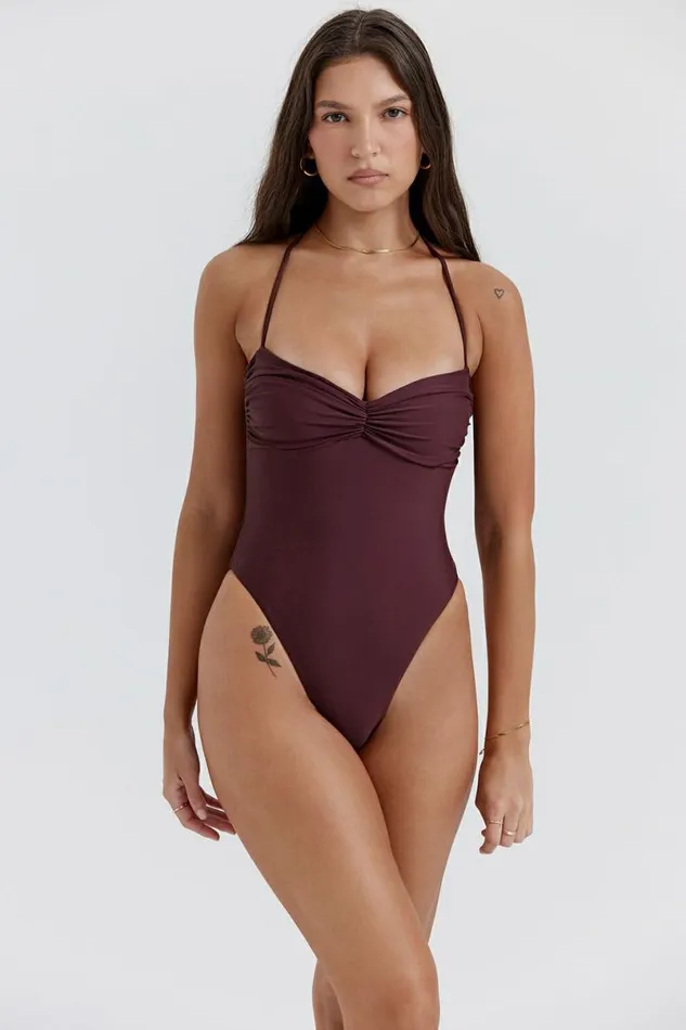 Women Aruba Cacao Gathered Swimsuit House Of CB Swimwear