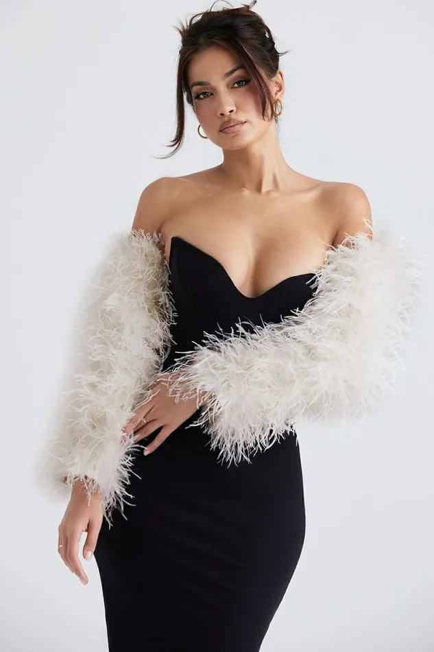 Women Ash Off White Marabou Sleeve Jacket House Of CB Outerwear Women Ash Off White Marabou Sleeve Jacket House Of CB Outerwear