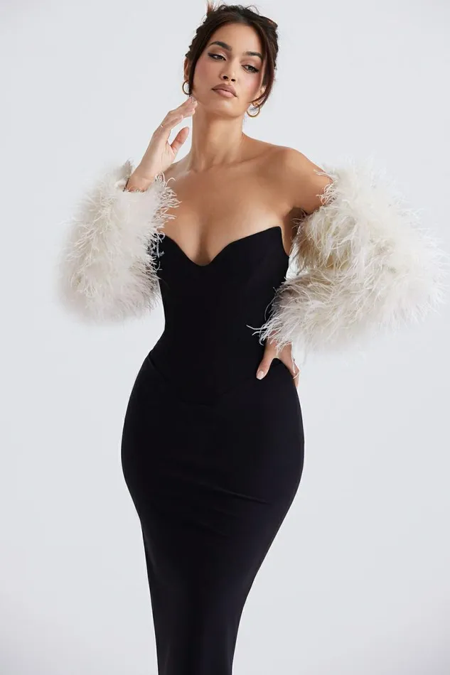 Women Ash Off White Marabou Sleeve Jacket House Of CB Outerwear Women Ash Off White Marabou Sleeve Jacket House Of CB Outerwear