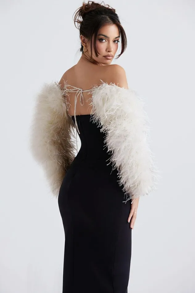 Women Ash Off White Marabou Sleeve Jacket House Of CB Outerwear Women Ash Off White Marabou Sleeve Jacket House Of CB Outerwear