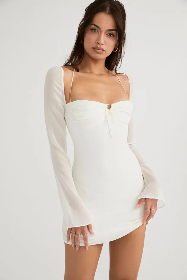 Women Babydoll Ivory Chiffon Halter Mini Dress House Of CB Dresses Women Babydoll Ivory Chiffon Halter Mini Dress House Of CB Dresses