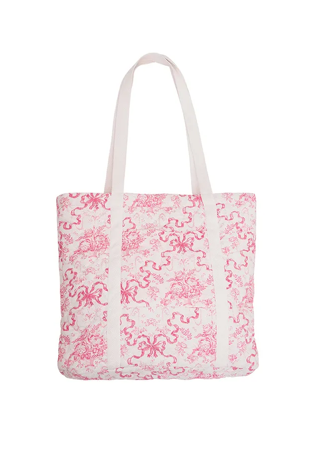 Women Bags and Travel LoveShackFancy Henderson Cotton Bow Print Tote Bubblegum Blast Women Bags and Travel LoveShackFancy Henderson Cotton Bow Print Tote Bubblegum Blast